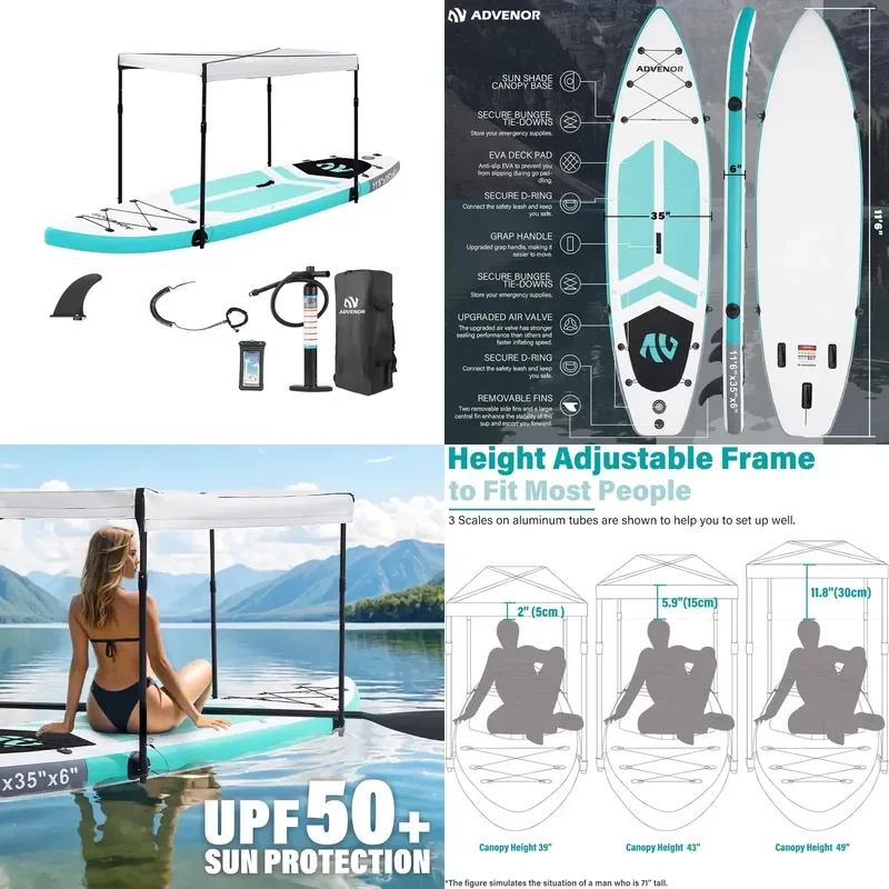 Yijia 11'6'x35x6 Super Wide Inflatable Standup Paddle Board Set Family Fishing Includes Sun Shade Canopy Double Blade Paddle