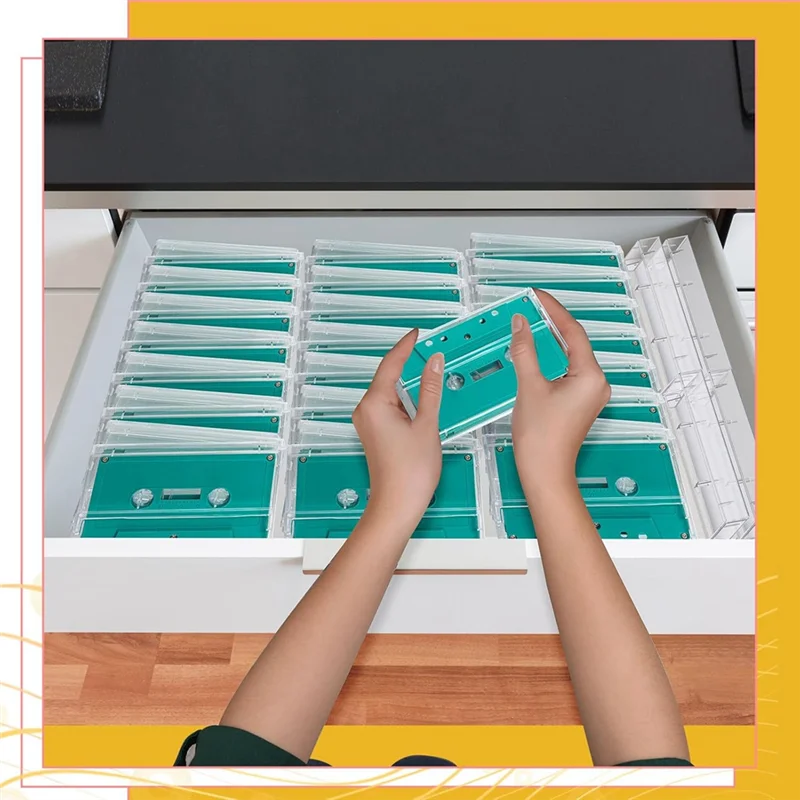 A25F-حافظات تخزين كاسيت الصوت - 20 عبوة من أشرطة الكاسيت البلاستيكية الشفافة - حل تخزين الصوت 4.28 بوصة طول × 2.75 بوصة عرض × 0.6 بوصة ارتفاع