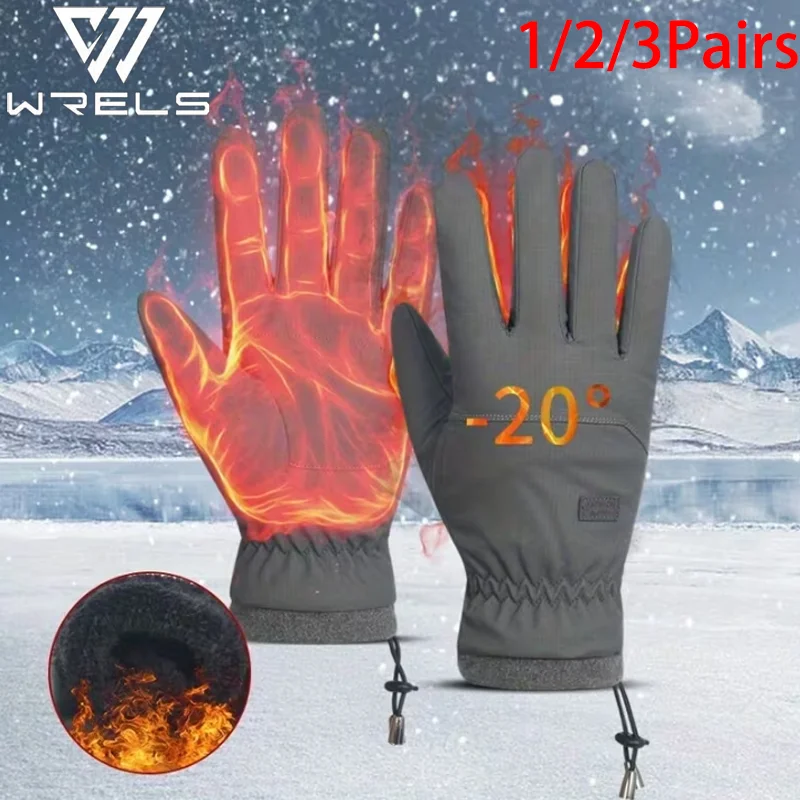 1/2/3 Pairs Skiing Gloves Cold-Proof Thick Cycling Gloves Anti Slip Touchscreen Outdoor Windproof Warm Driving Snowboard Gloves