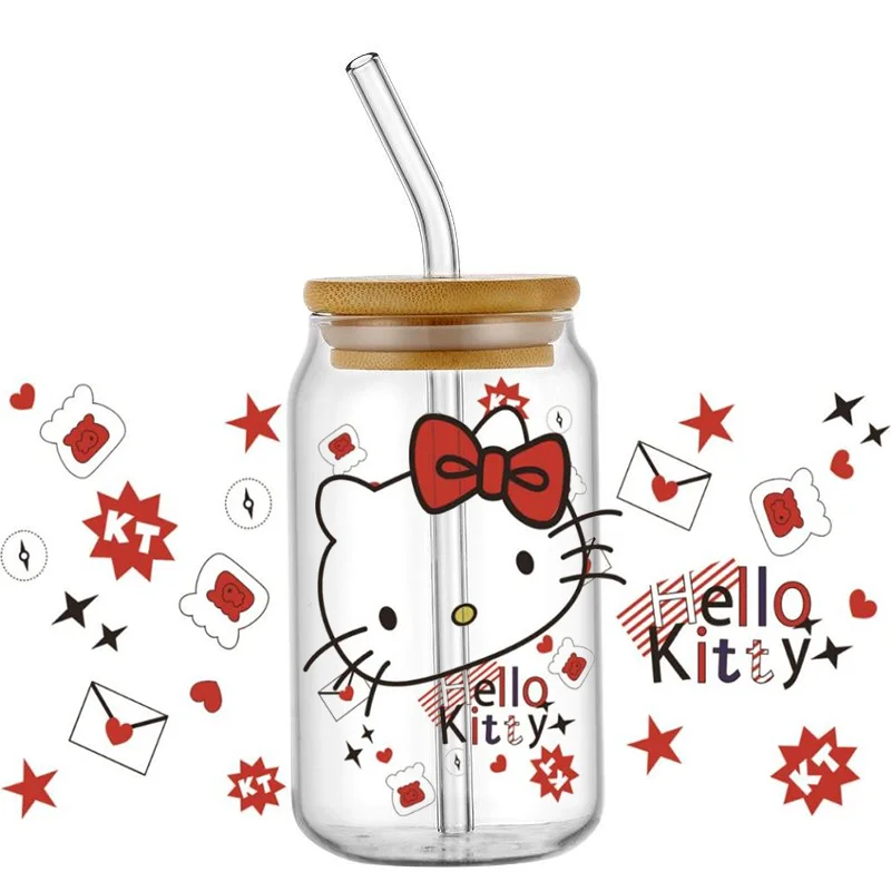 Miniso 3D UV DTF Transfers Sticker Cartoon Kitty Cute Cat Serie Decal Cup Wrap for 16oz Libbey Glasses DIY Washable Mug Sticker