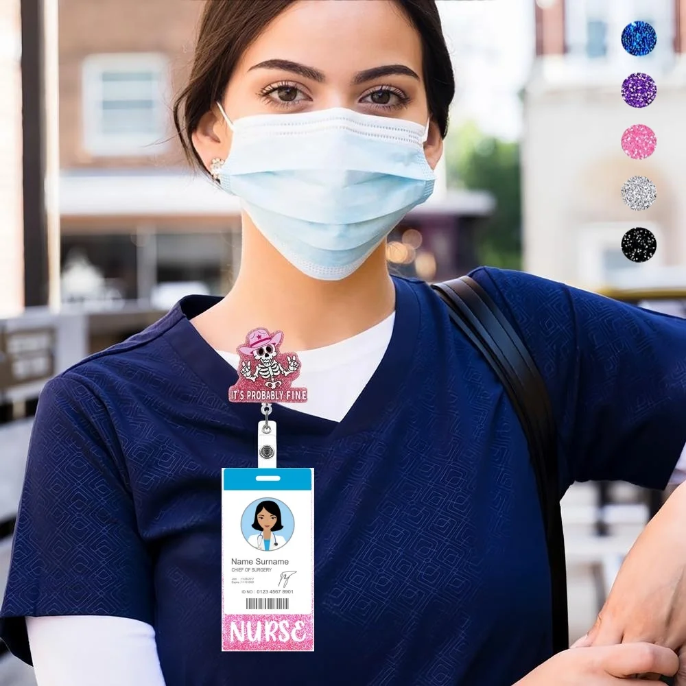 Pink Black Nurse Badge Card Board Glitter Vertical Acrylic Badge Tag ID Card Name Tag Identification Label Board Nurse Access