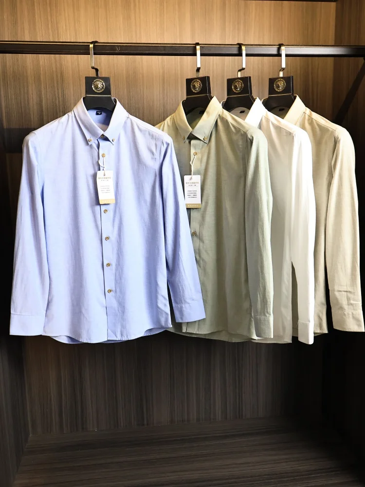 

Business Casual Long Sleeve Modal Linen Blend Shirt for Men Spring Commute Pure Color Fashionable Standard Fit Polyester Fiber
