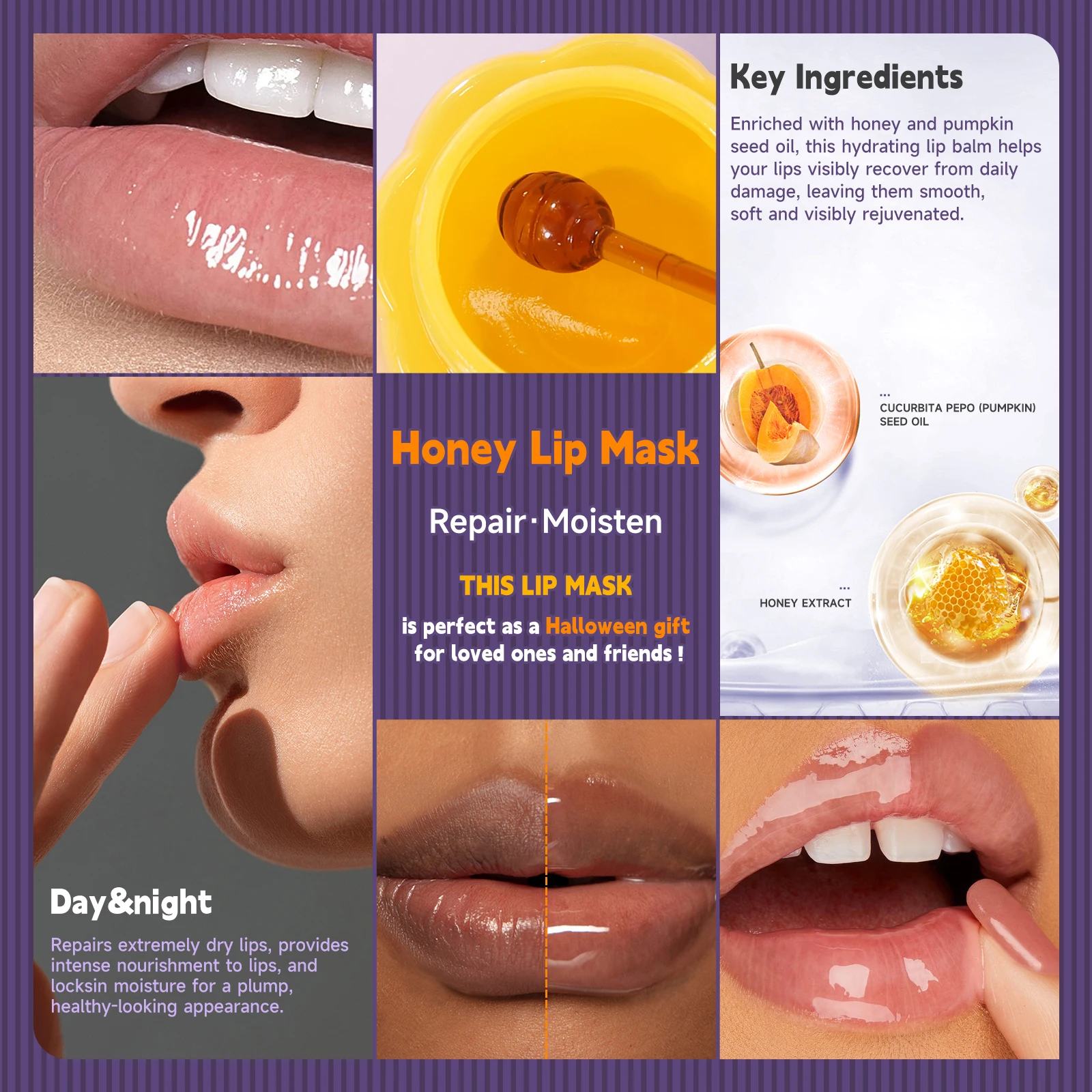 Cute Little Pumpkins Lip Sleeping Mask Set Hydrating Moisture Nourishing Wrinkle Smoothing Dryness Lip Mask Brightening Lip Balm