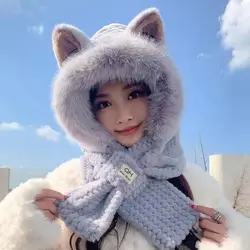 Cartoon Cute Fox Ears Plush Baotou Ear Protection Winter Warm Hat Collar Scarf Integrated Winter Autumn Winter