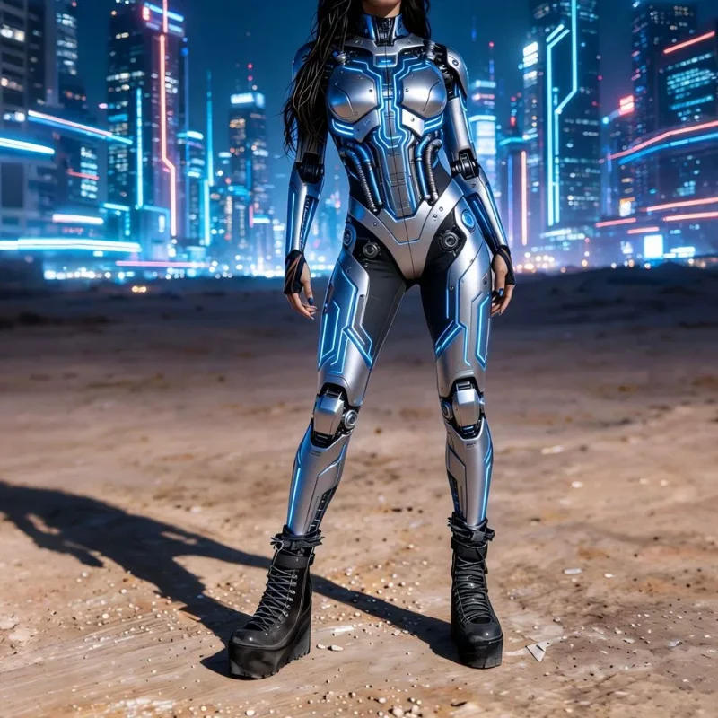 Cyberpunk Bodysuit Women Cosplay Costume Silver Blue Mecha Sci Fi Stage Performance Neon Party Jumpsuit Style For Adult