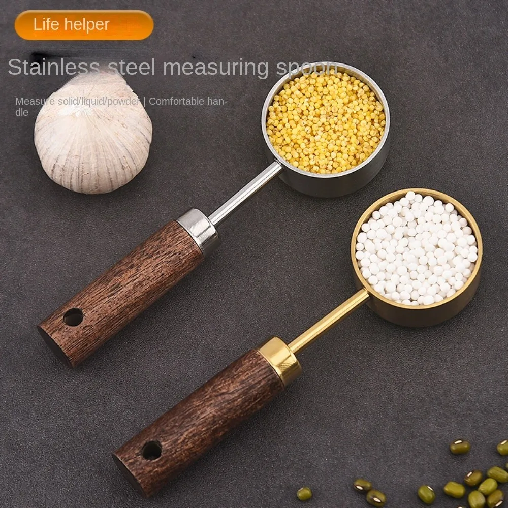 Wooden Handle Stainless Steel Measuring Spoon 10ml Tool Household Coffee Powder Milk Powder Measuring Spoon