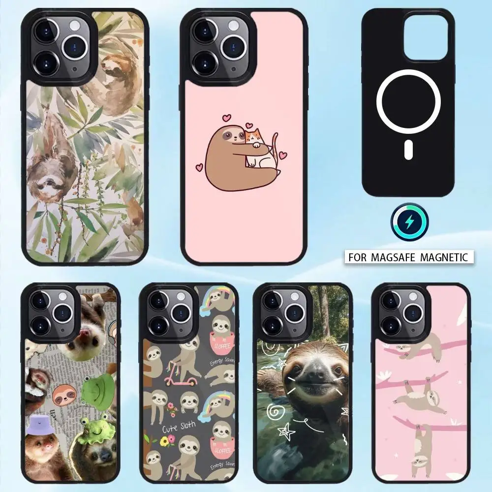

Cute cartoon sloth Phone Case Magnetic For iPhone16 15 14 13 12 Pro Max For Magsafe Wireless Charging Cover