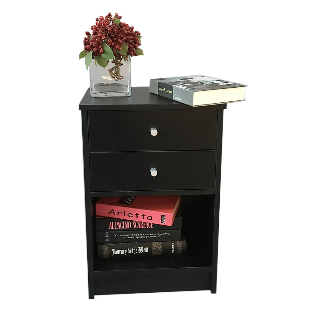 

40 x 30 x 60cm Round Handle Night Stand with Two Drawer Black