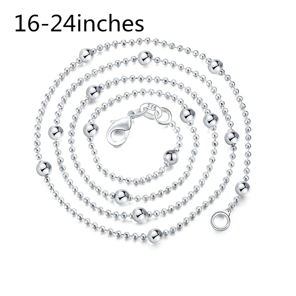 925 Sterling Silver Necklace 16/18/20/22/24 Inch Fine Round Bead Chain For Women Fashion Party Jewelry Christmas Gift