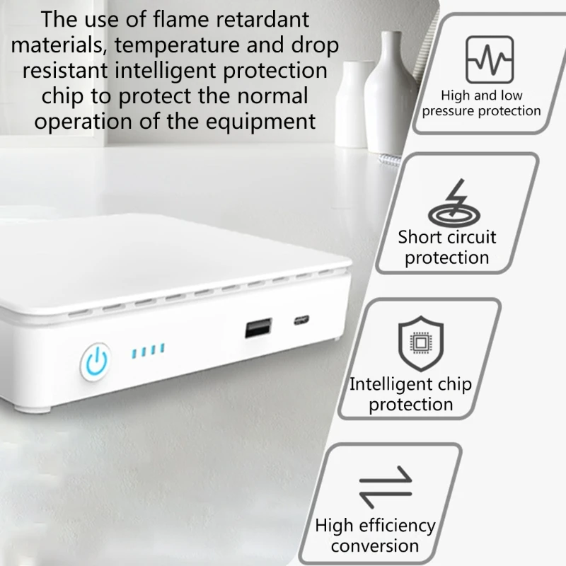 Imagem -05 - Ups Battery Backup Mini Ups Câmera de Segurança Roteador Wifi Alto-falante Luz Led Surgeprotector 15600ma 10400ma