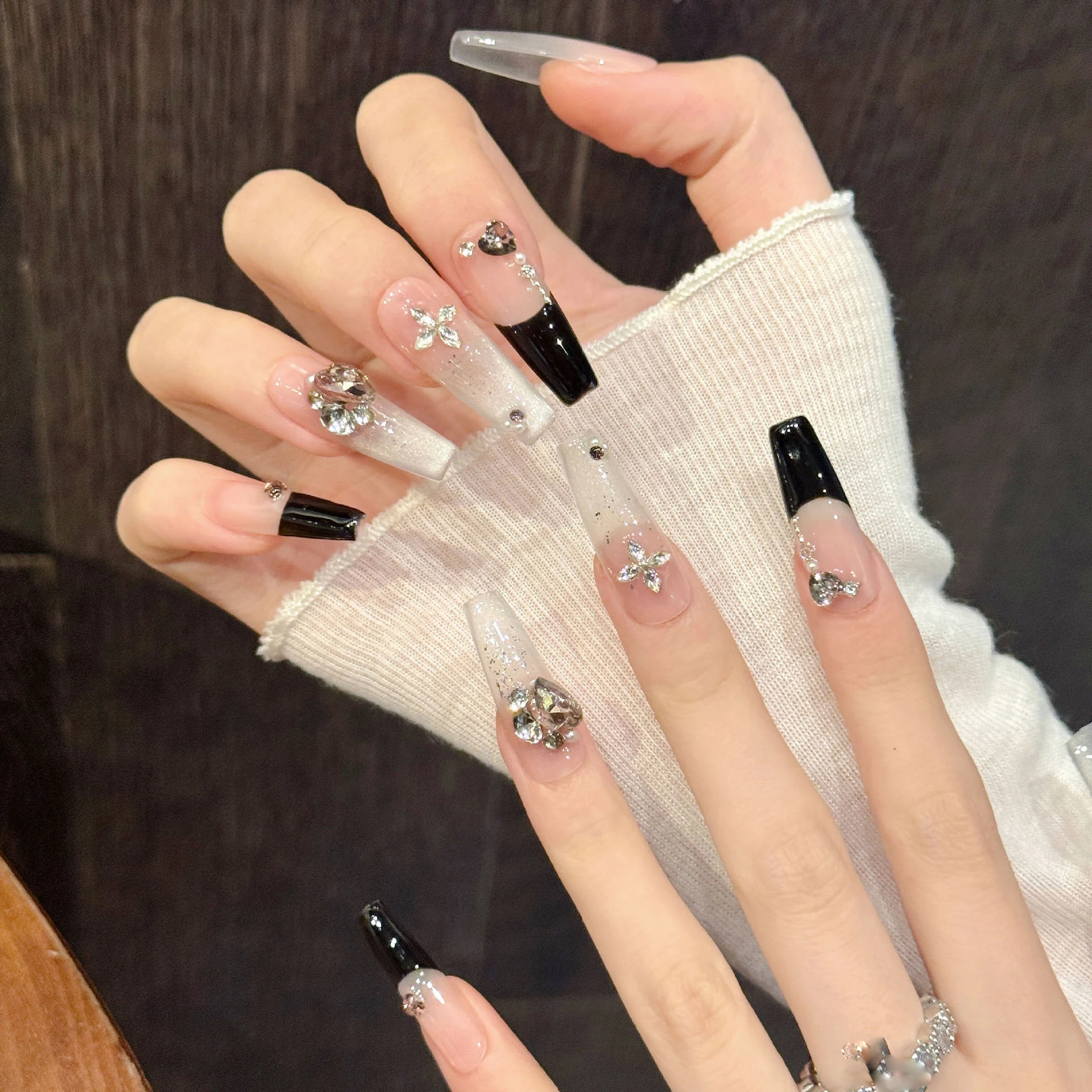 10 قطعة ضوء اليدوية الفاخرة الصحافة على الأظافر لطيف عين القط الأظافر كاذبة يمكن ارتداؤها الساحرة K9 الماس ديكور الفرنسية الأظافر وهمية تلميح #3