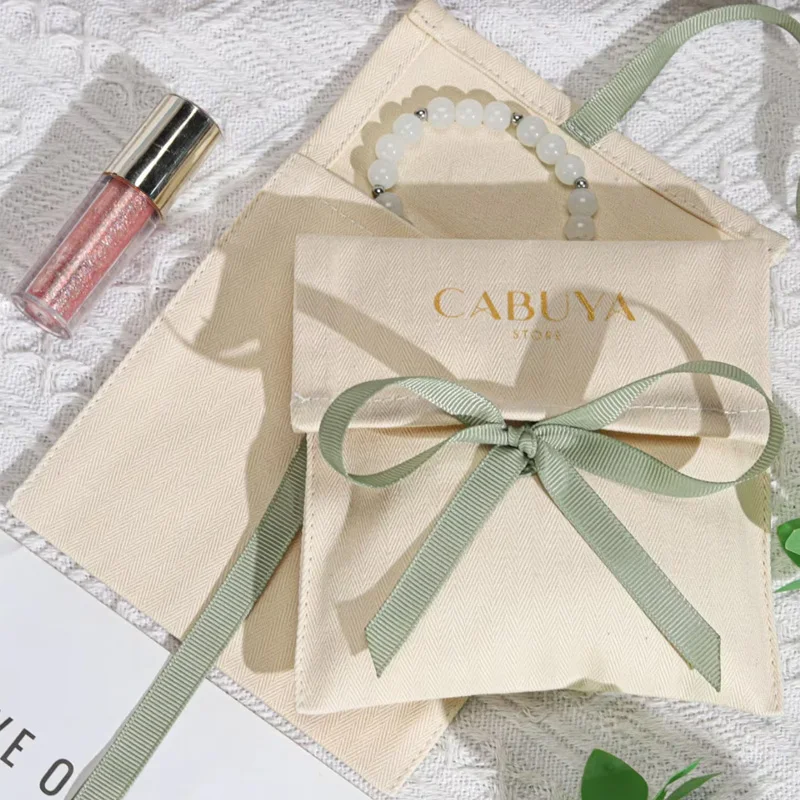 

Herringbone Cotton Envelope Jewelry Bag Twill Canvas Envelope Gift Bags Custom Logo Jewelry Flap Pouches