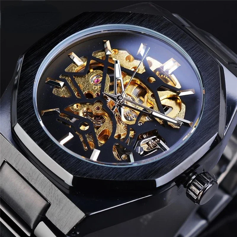 Automatische wasserdichte Modetrend Rlx Stil offenen Mechanismus Uhr feine Edelstahl Gold Männer mechanische Uhren reloj hombre