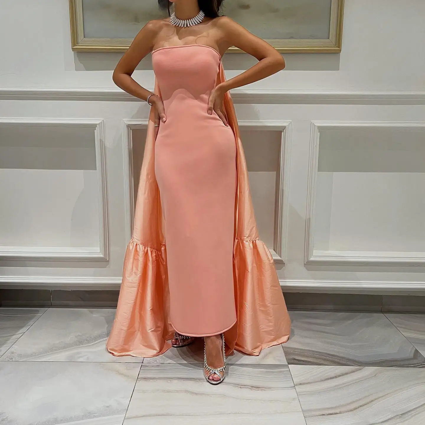 

Customized Temperament Strapless Jersey Sleeveless Evening Dresses Elegant Ankle Length Celebrity Gowns Vestido De Noche