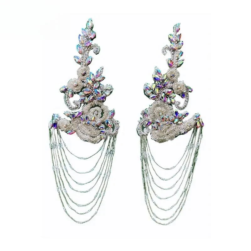 

2PCS=1Pair. New Hand Sewing Tassel Glass Diamond Appliques for Clothing,Clothing DIY Patches.Multi-color Bead Epaulet Embroidery