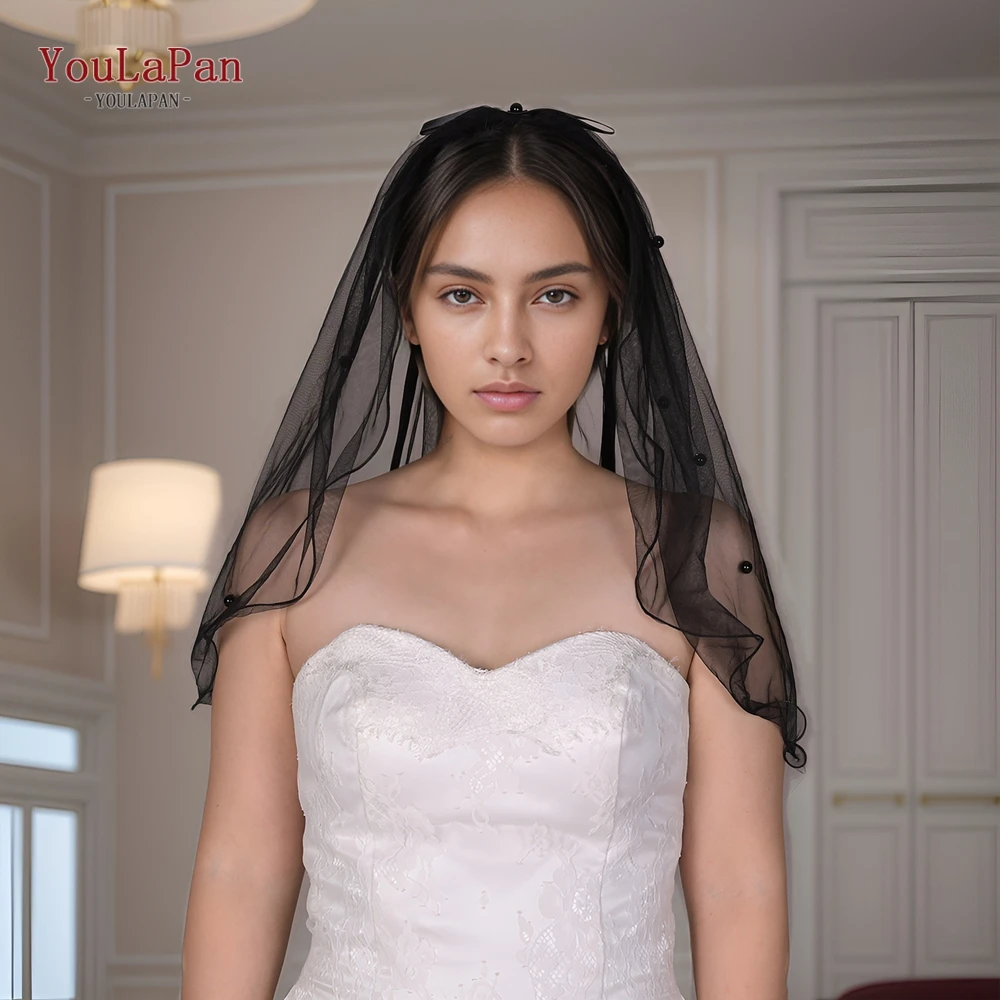 

YouLaPan Sweet Bow Bridal Veil Black Single Layer Pearl Wedding Bridal Accessory Velo Glitter Sposa Hochzeitschleier Pearl v223