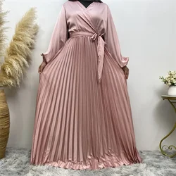 New Woman Muslim Ababya Satin Dress Women Abaya Elegant Dubai Turkey Arabic Islamic Turkey Caftan Saudi Muslim Plain Robe Dress