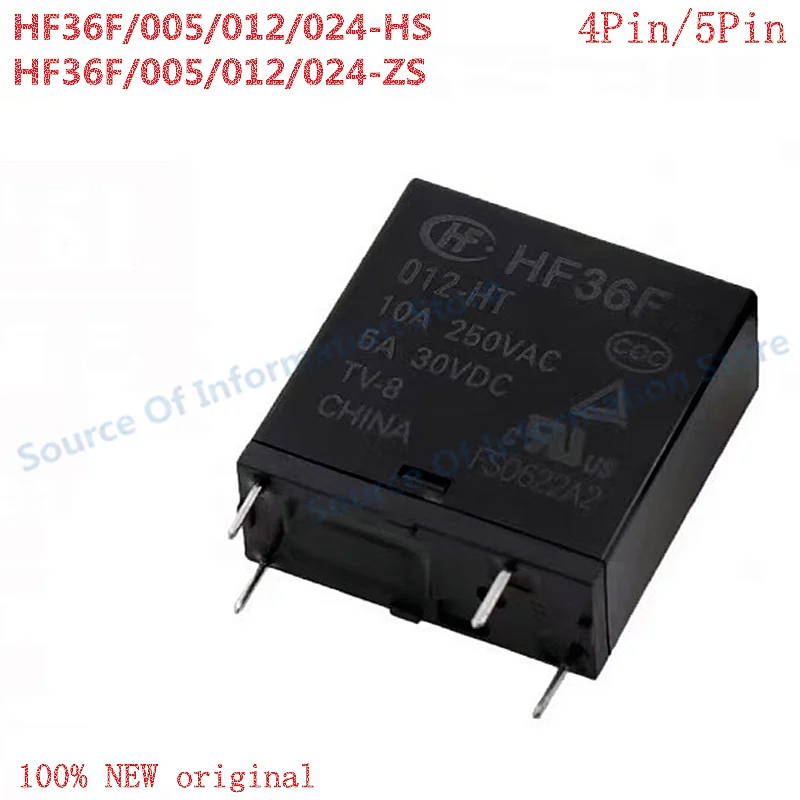 

10Pcs JZC-HF36F/005/012/024-HS -ZS Miniature Power Relay 5V 12V 24V 4-Pin/5-Pin 10A