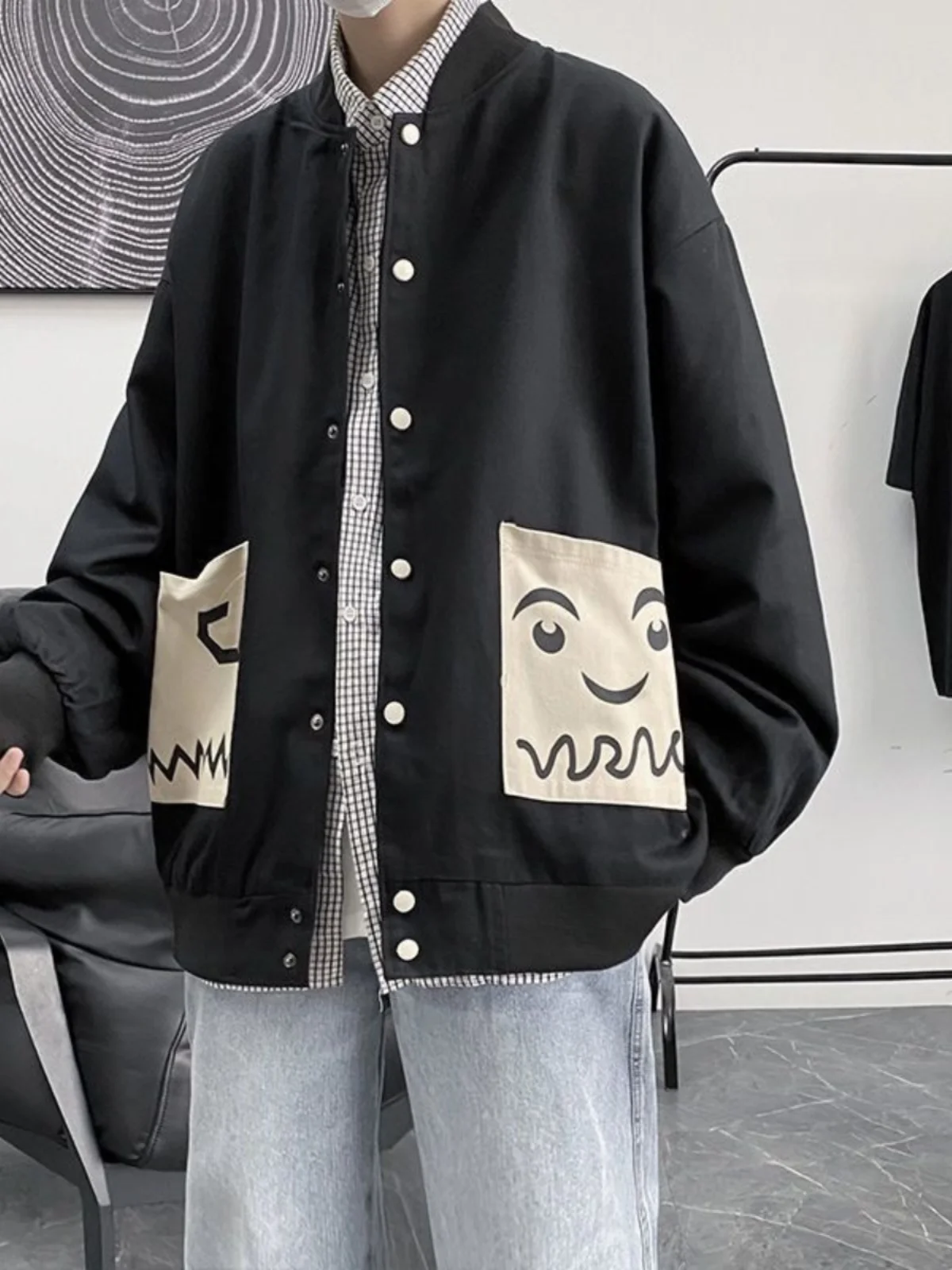 

Мужская куртка-бомбер оверсайз в стиле ретро, модная свободная верхняя одежда для осени и зимы, утепленная, 300 унций, повседневная