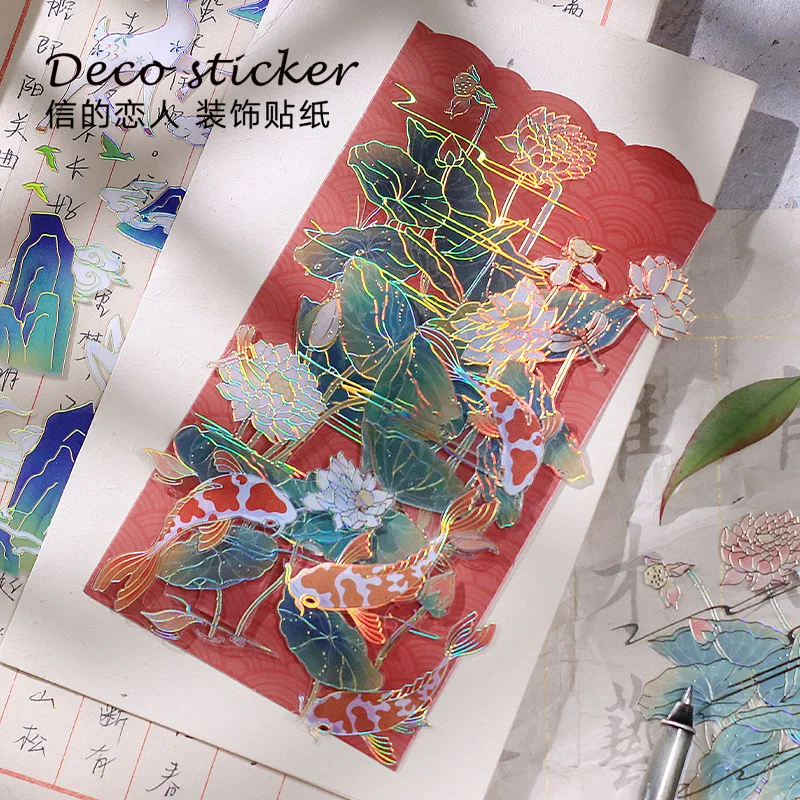 3 Stück im chinesischen Stil mit Heißprägung, selbstklebende DIY-Aufkleber, Kreativität, Collage, Tagebuch, Scrapbooking-Material, Junk-Journal-Zubehör