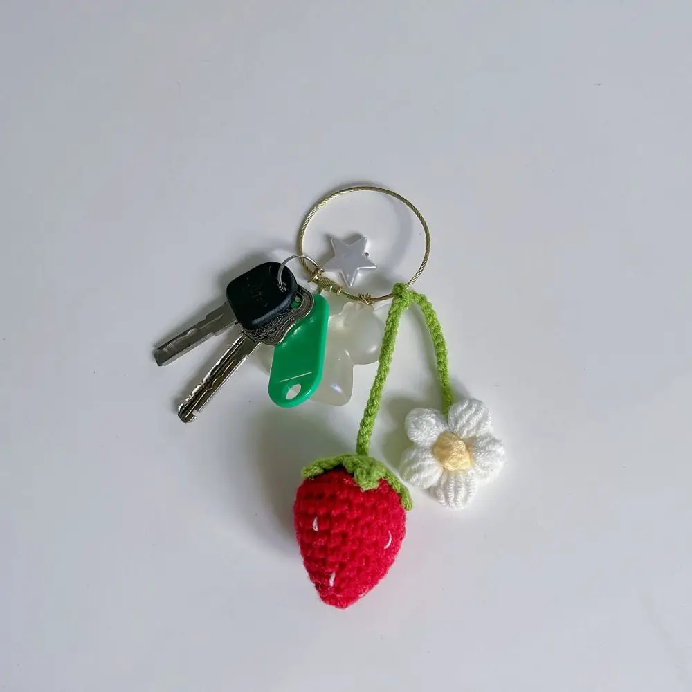 Handmade malha 3D morango pingente, Presente Bookmark, Flor e folha, rosa e vermelho, Bookmark