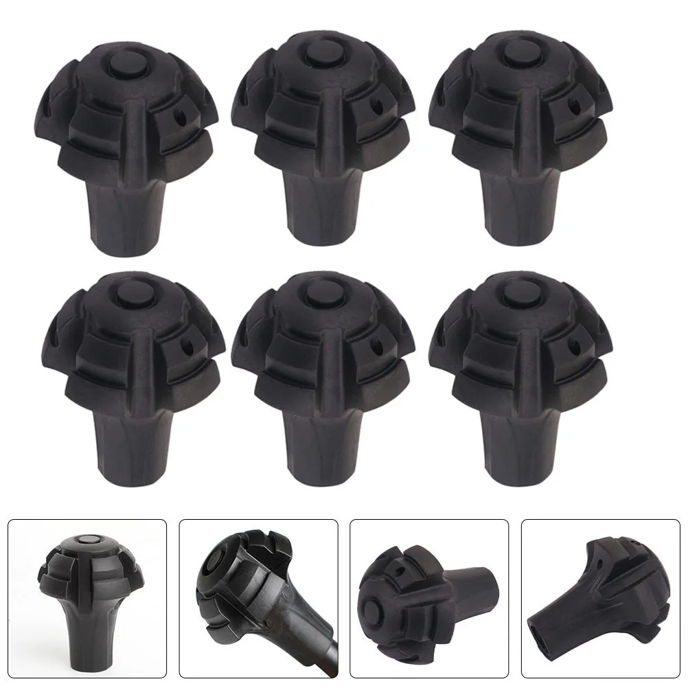 

6pcs Anti-Skid Covers For Hiking Sticks Tpr Round Cane Pads Black Trekking Pole Protectors Camping Supply Hiking Pole Cover