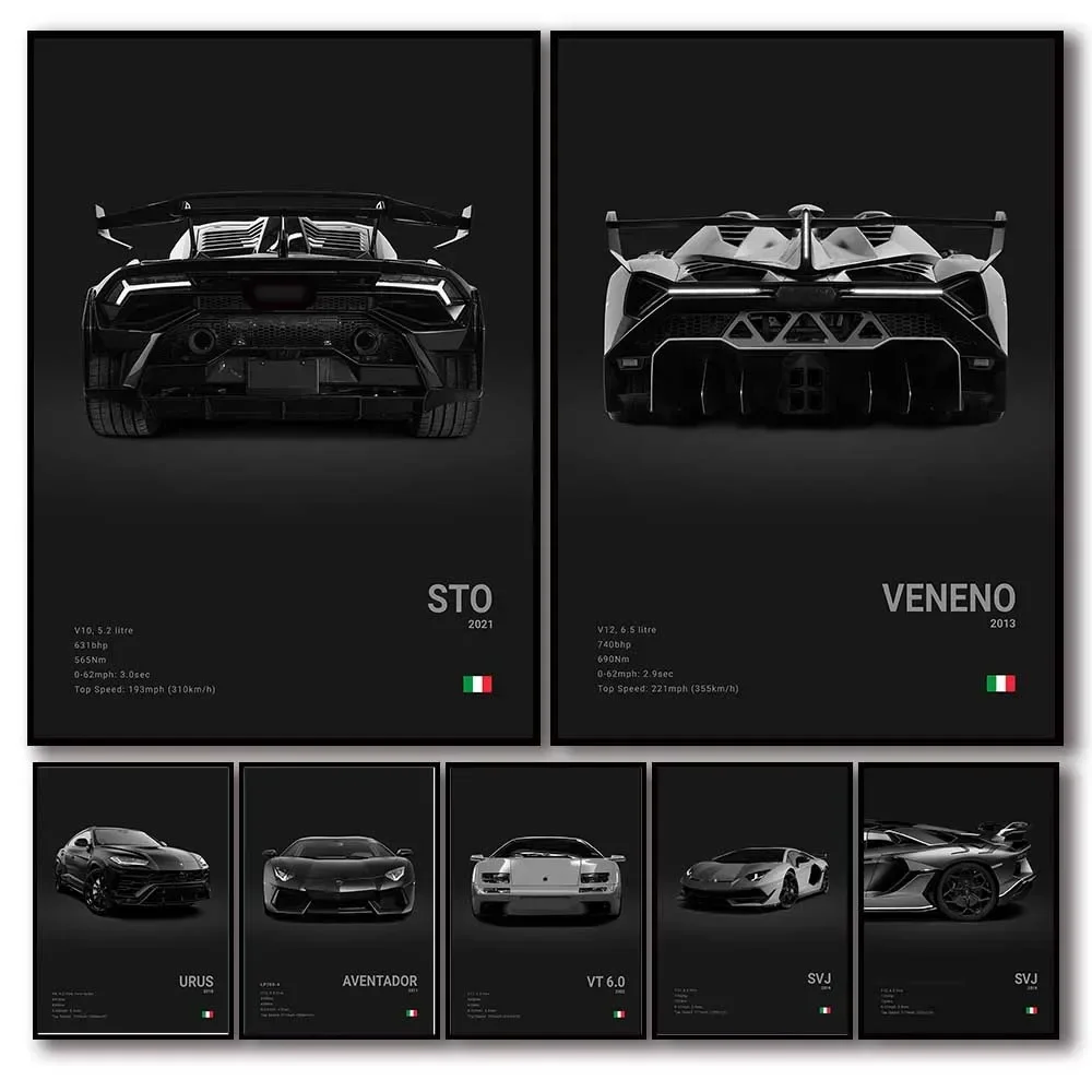 Modernist wall art black and white luxury luxury supercar detail legend hd canvasposterprintsliving room bedroom home decoration