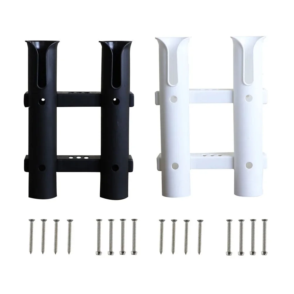 Soporte para caña de pescar de plástico blanco y negro, dos tubos, accesorios para yate marino, soportes para caña de pescar