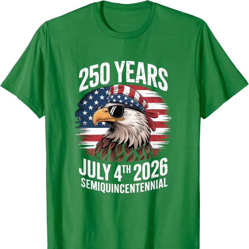 250 سنة 4 يوليو الولايات المتحدة الأمريكية شبه المئوية النسر للجنسين القطن تي شيرت طاقم الرقبة قصيرة الأكمام المحملة جميع المواسم لينة بلايز عادية