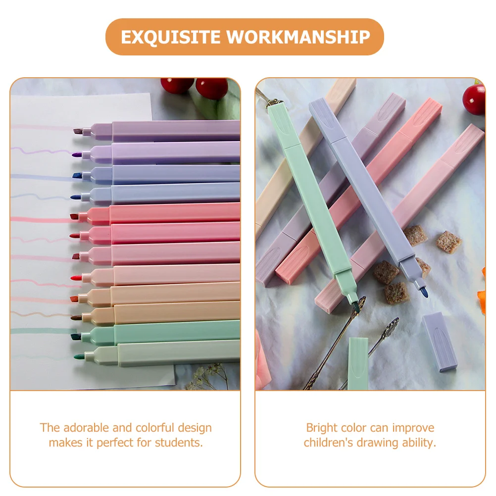 

12 Pcs Double Ended Highlighter Portable Pen Scrapbook Marker School Supply Compact Work Bright Color Students Kids Gifts Long