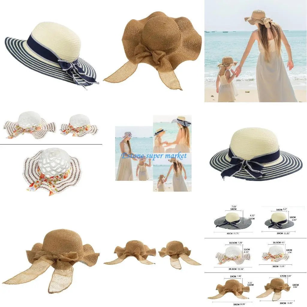 

090B Sun Hat UV for Protection Elegant Lady Summer Hats Cap For Seaside Holiday Breathable Straw Sun Hat Kids Summer