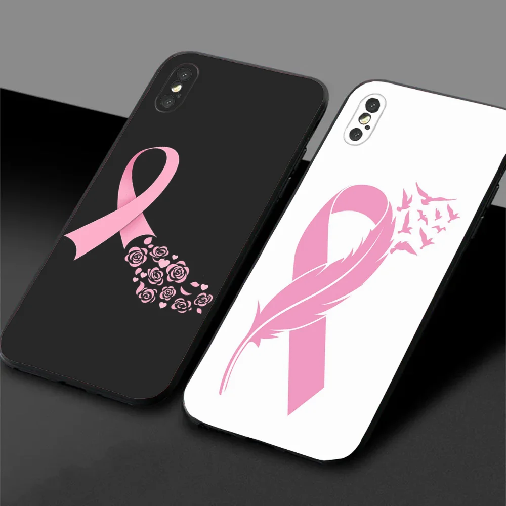 Girl Breast Cancer Pink Ribbon Phone Case For Samsung S24,23,22,30,21,10,9,Ultra,Plus,Lite,FE,5G Black Soft Case