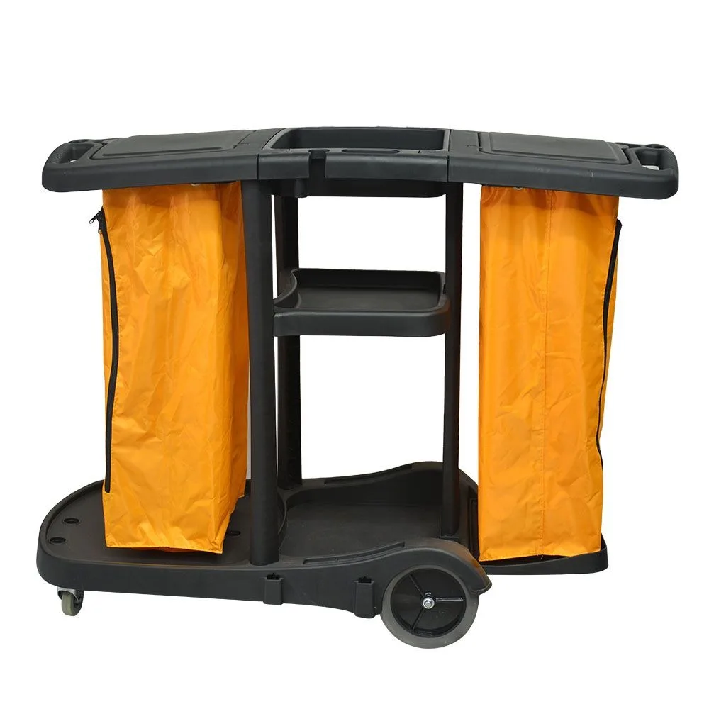 Convenient Multifunctional Hotel Housekeeping Cleaning Trolley Service Cart With 300 Lb Capacity PP Material Adjustable Handle