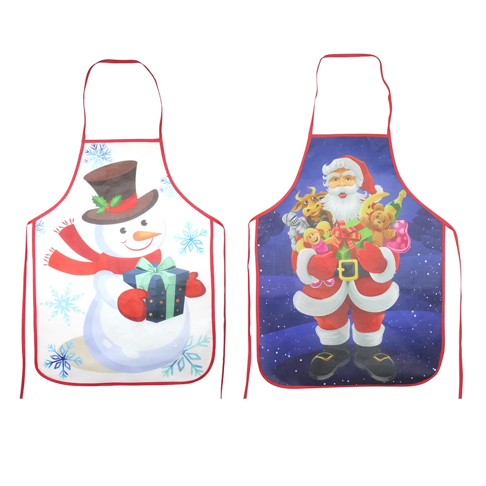 

2Pcs Christmas Kitchen Apron Polyester Comfortable Wear Beautiful Pattern Fine Printing Technique Festival Decor