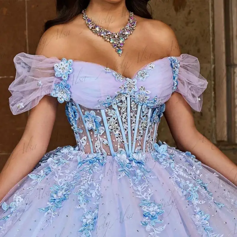 Vestidos de Quinceañera de princesa mexicana para niña, vestido de baile con apliques de flores sin hombros, baile de graduación, Reina dulce 15 16, vestido de fiesta