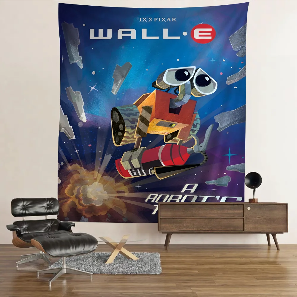 

W-WALL E-E & EVE Robot Cartoon Tapestry Hippie Flower Wall Carpets Dorm Decor Art Home Decor