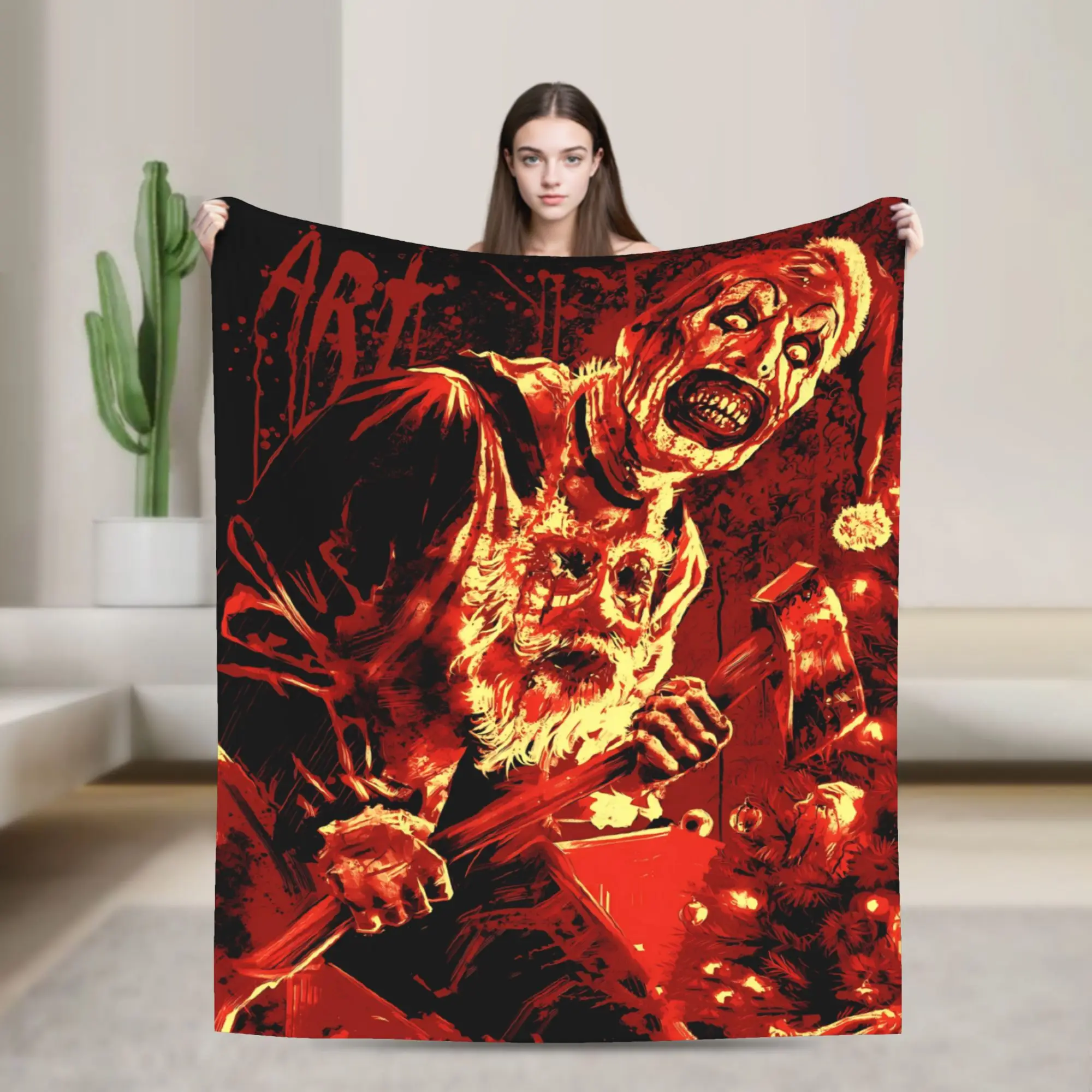Terrifier Movie Flannel Blankets Winter  Soft Bedding Throws for Boy Girl Living Room Funny Bedspread Sofa Bed Cover