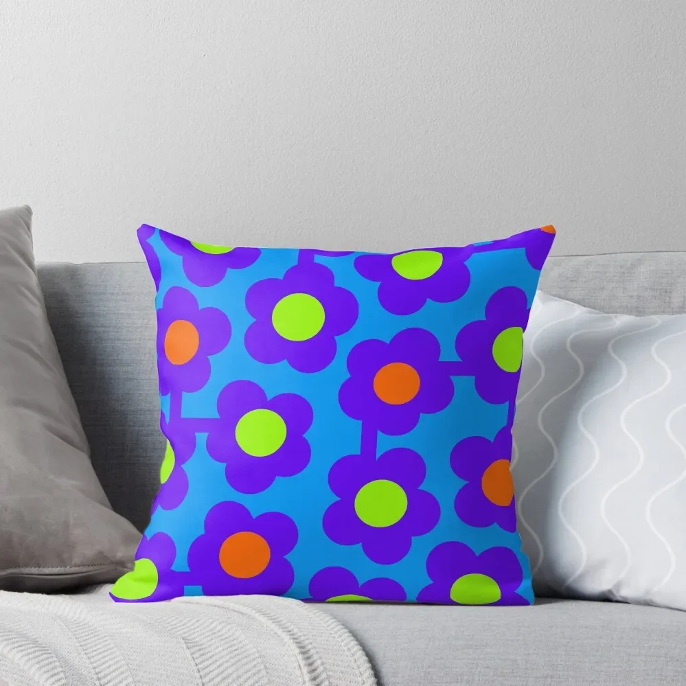 

Iconic Retro Scandinavian Flowers in Neon Blue and Electric Indigo Throw Pillow Luxury Pillow Cover pillow