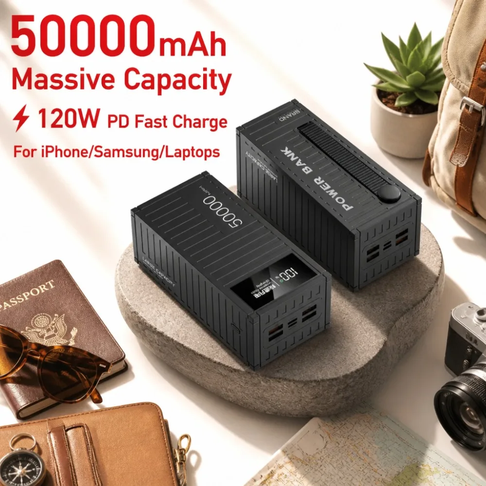 50000mAh Portable Charger 120W Fast Charging Power Bank 6 Outputs USB C Phone Battery Pack for iPhone Samsung Tablets Laptops