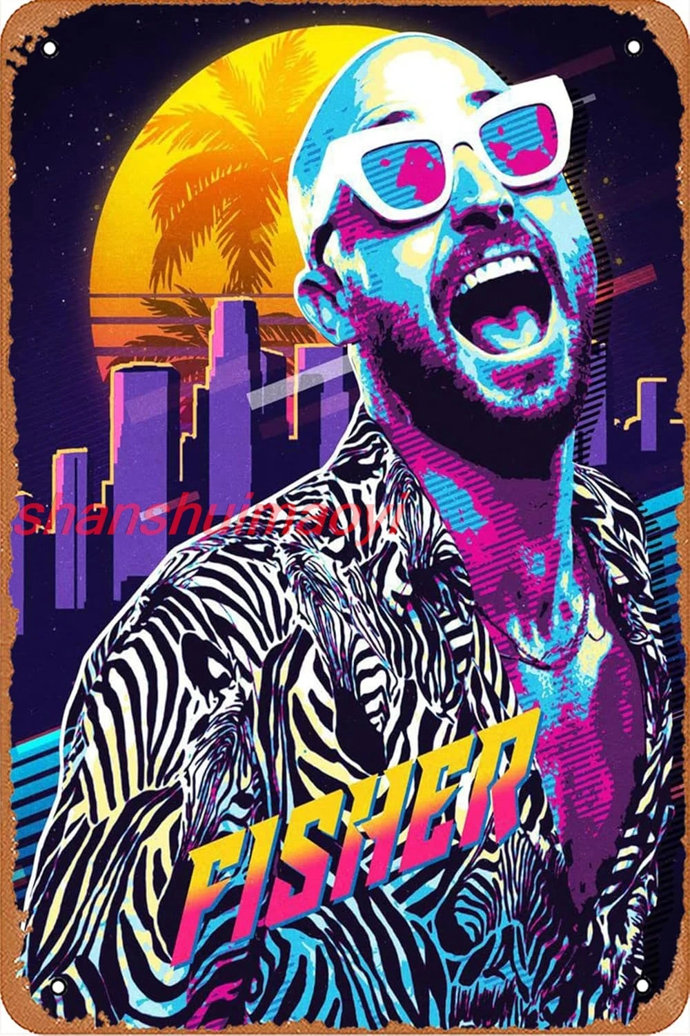 Trending Dj Retro 80S FISHER Metal Tin Sign Poster Vintage Art Wall Decor 12 x 8 inch sign