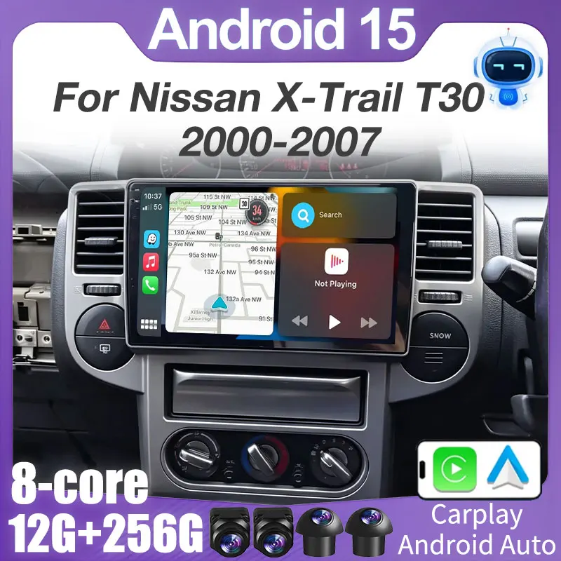 Android 15 Autoradio For Nissan X-Trail T30 2000-2007 Pantalla Wireless CarPlay Auto Head Unit Radio GPS Navigation 360 Camera