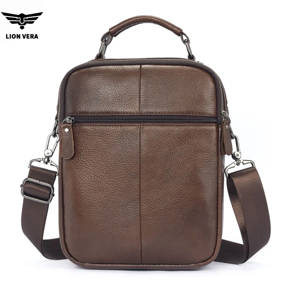 LION VERA Men's Shoulder Bag Casual Mobile Phone Zipper Bag Large Capacity Business Genuine Leather Travel Crossbody Bag view 6
