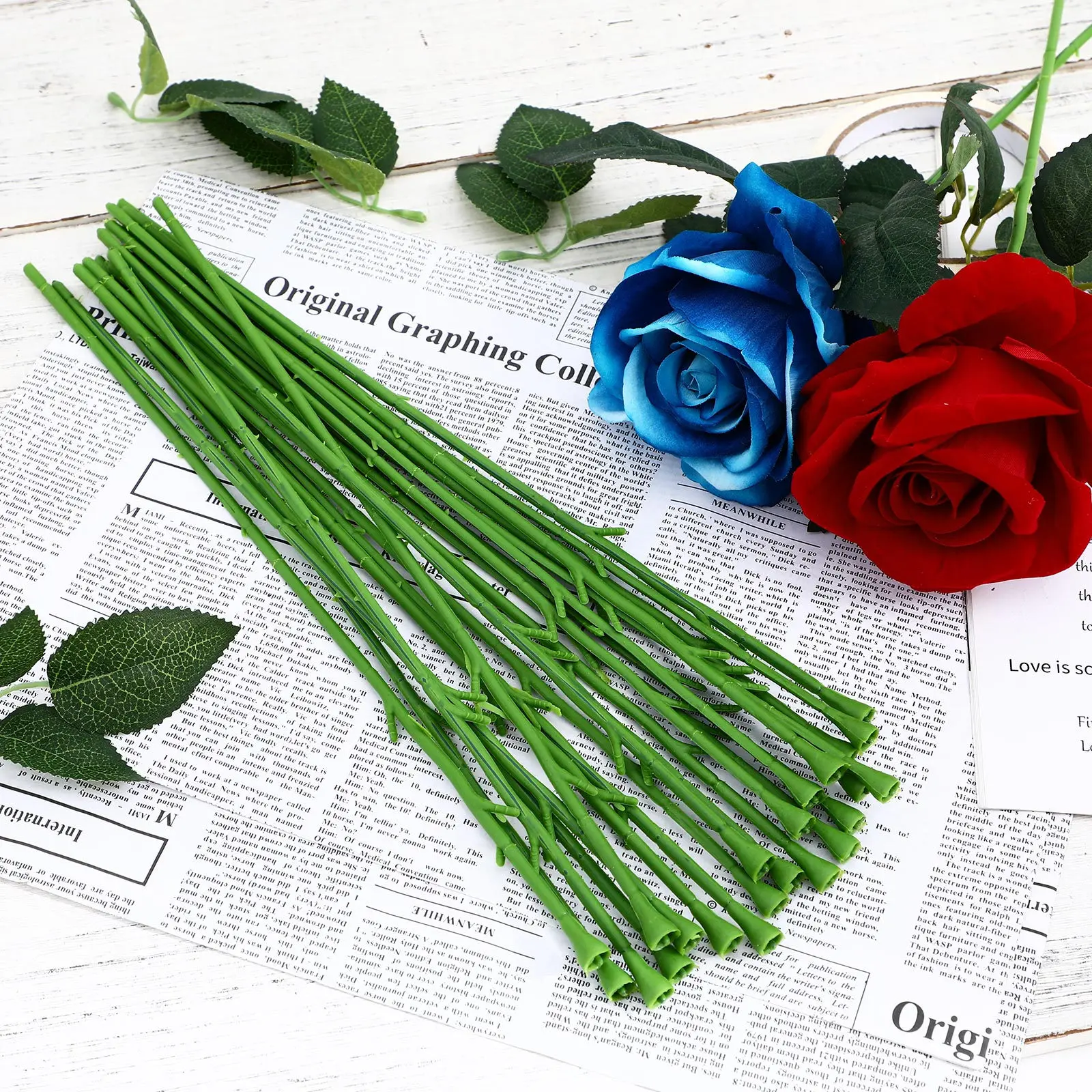 100Pcs Fake Flower Stem with Realistic Flower Head Accessory for Soap Making Craft DIY Floral Arrangement Flexible Bendable