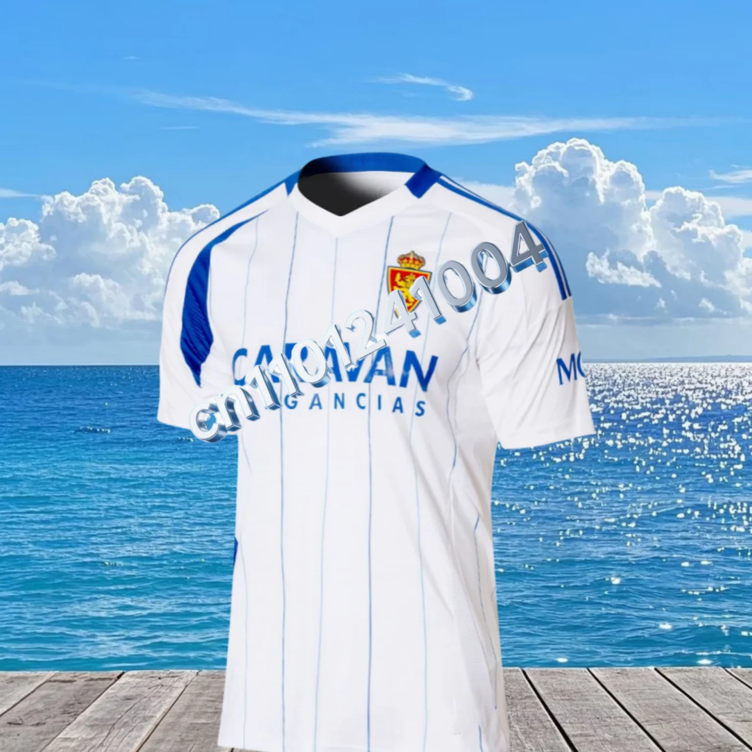

Summer Adult Children's T-shirt Spanish Royal Zaragoza Retro Football Jersey Home Jersey Men's and Women's Short-sleeved Tops