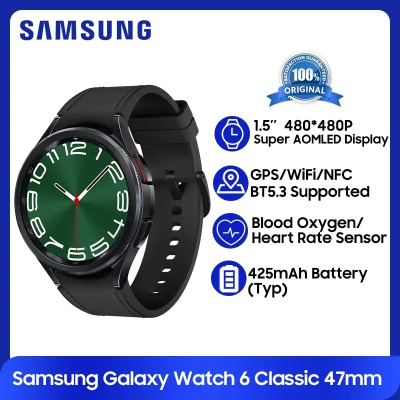 Samsung Galaxy Watch 6 Classic 47mm NFC SmartWatch 1.5\'\' Super AMOLED Screen 425mAh Battery GPS WiFi Watch For Galaxy S24 Ultra