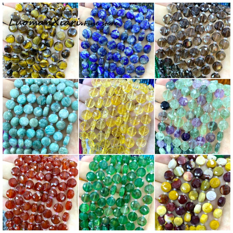 5x10mm Natural White Crystal Tiger Eye Jasper Faceted Flat Round Stone Spacer Beads for Jewelry Making Diy Bracelet Accessories