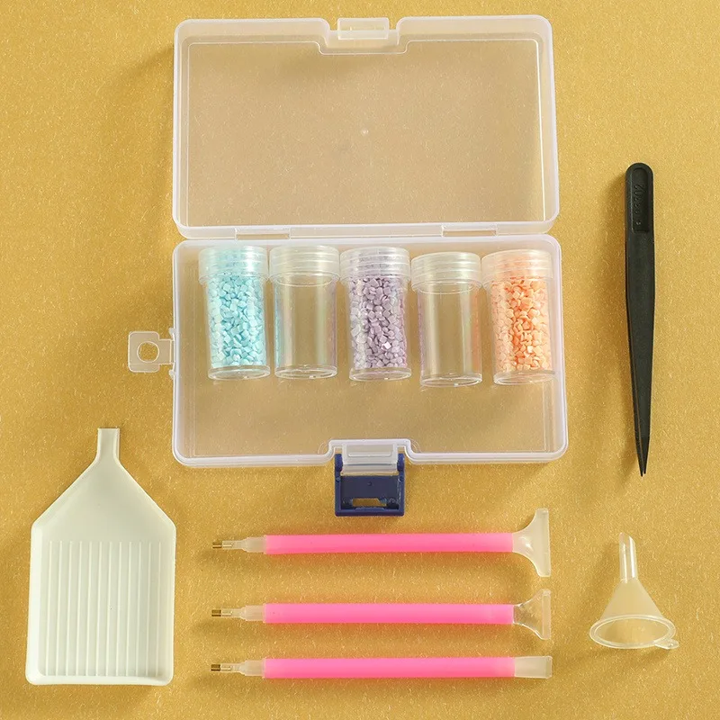 1/set 5D Diamond Painting Tools Set DIY Diamond Art Kit Storage Box Tweezers Pick-up Pens Funnel Tray Diamond Craft Supplies