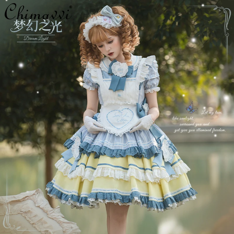 

Original Lolita Sweet Cute Op Dress 2025 Spring Summer New Princess Lace Stitching Cos Bubble Sleeves High Waist Party Lo Dress