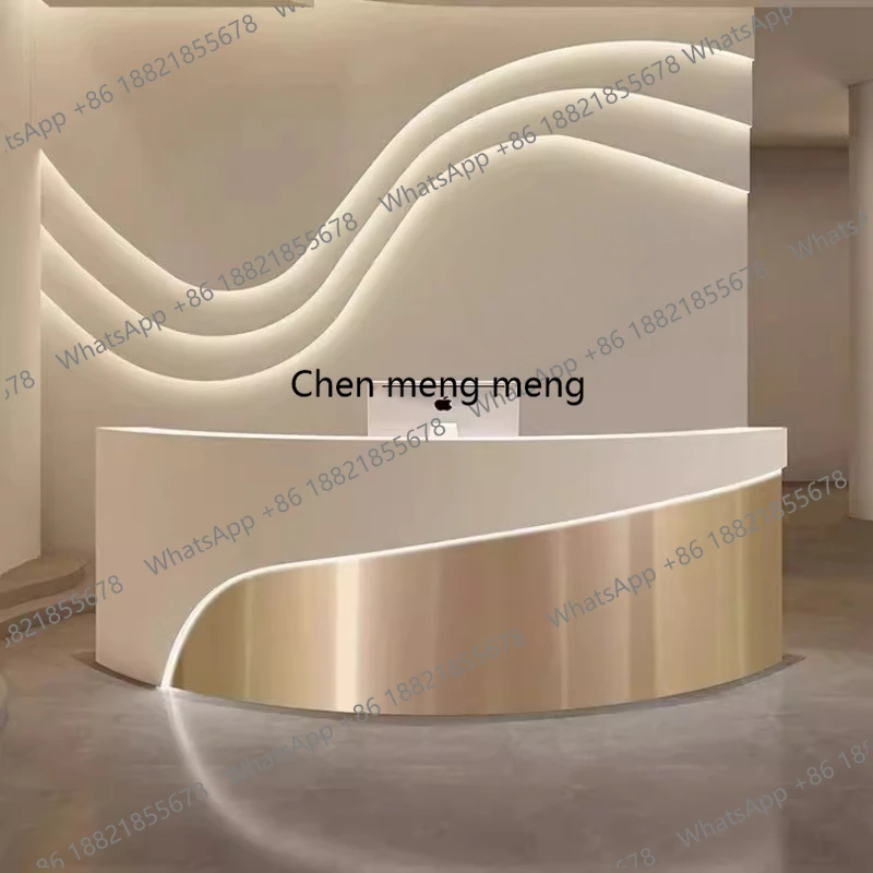 

Modern Curved Beauty Salon Cashier Stainless Steel Clothing Store Luxury Office Shop Counter Commercial Home Hotel Furniture