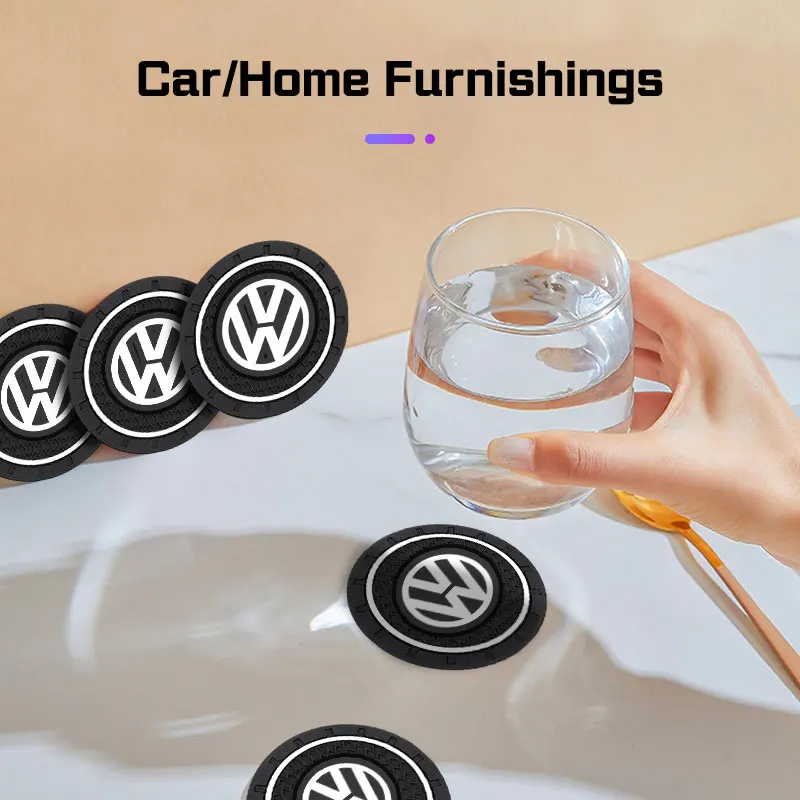 2pcs Car Cup Holder Mat Leather Water Coaster Pad For VW Volkswagen VW ID3 ID4 Golf 7 8 MK8 T-cross Passat B8 Tiguan Jetta Skoda view 3
